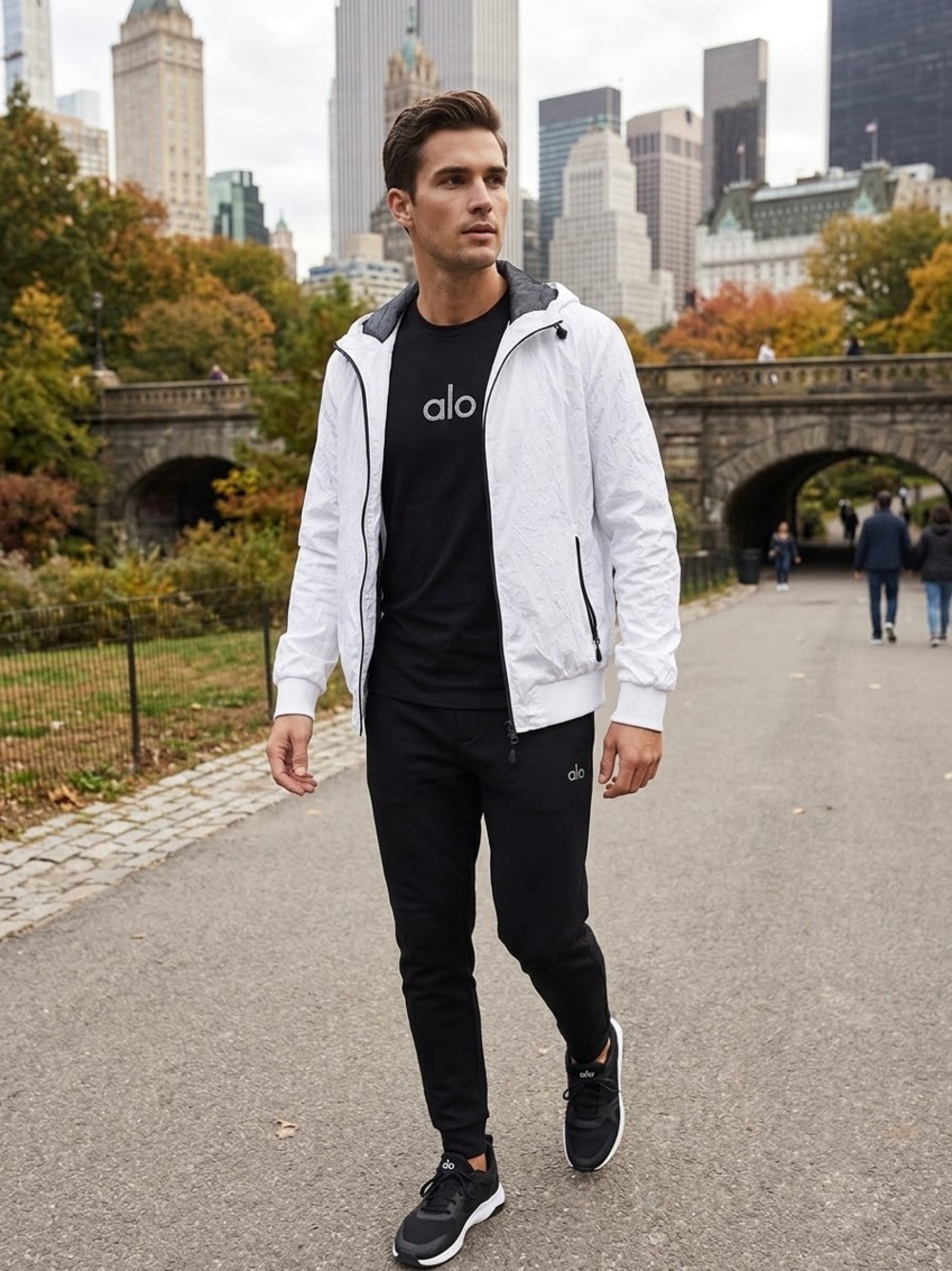 Armani Jeans White Hooded Windbreaker with Black Trim